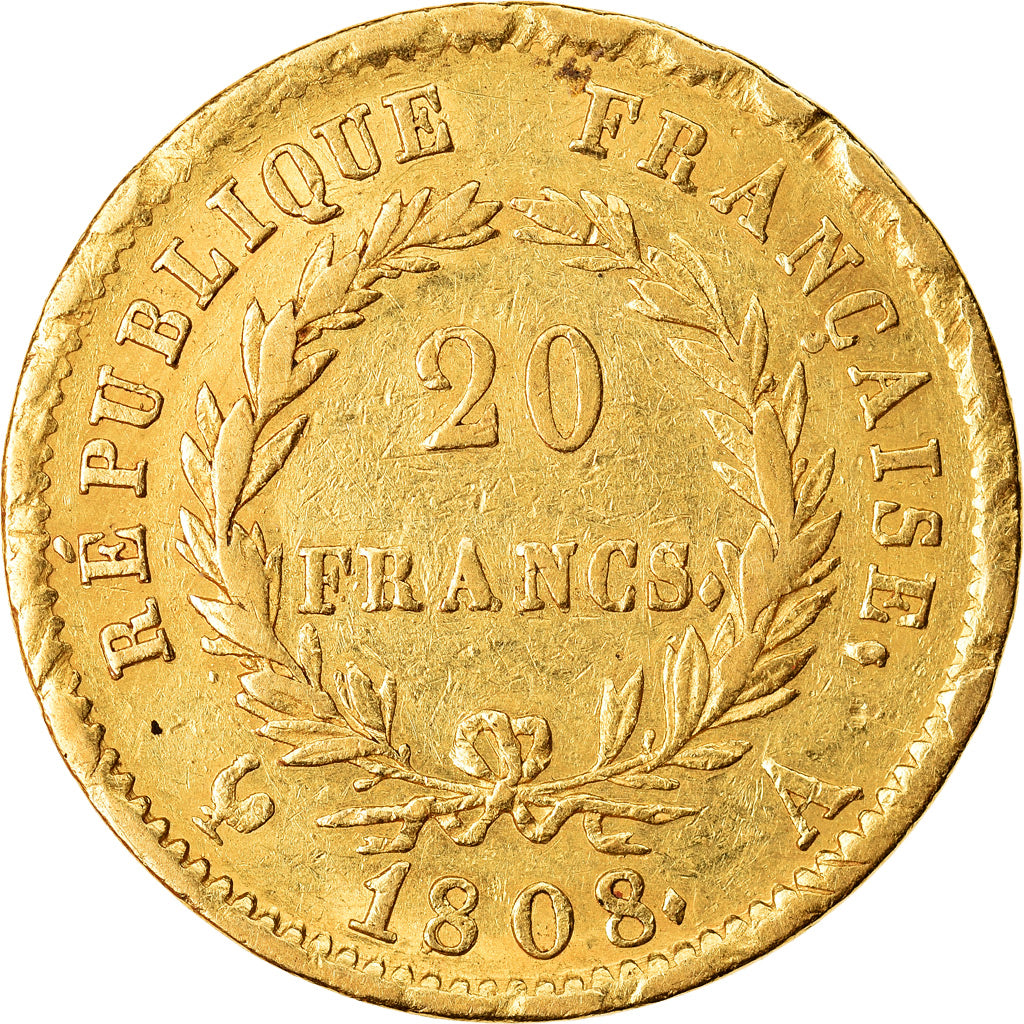 Moneda, Francia, Napoléon I, 20 Francs, 1808, Paris, MBC, Oro, KM:687.1