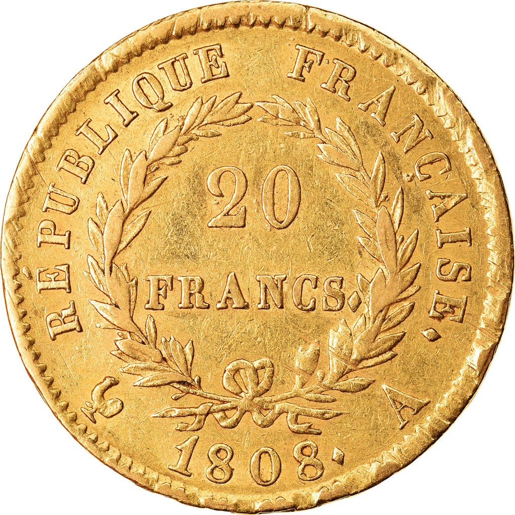 Moneta, Francia, Napoléon I, 20 Francs, 1808, Paris, BB, Oro, KM:687.1