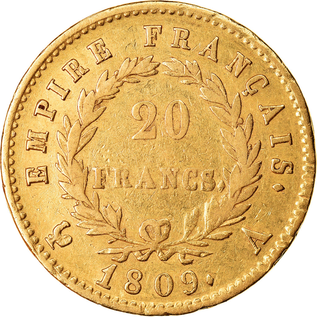 Moeda, França, Napoléon I, 20 Francs, 1809, Paris, EF(40-45), Dourado