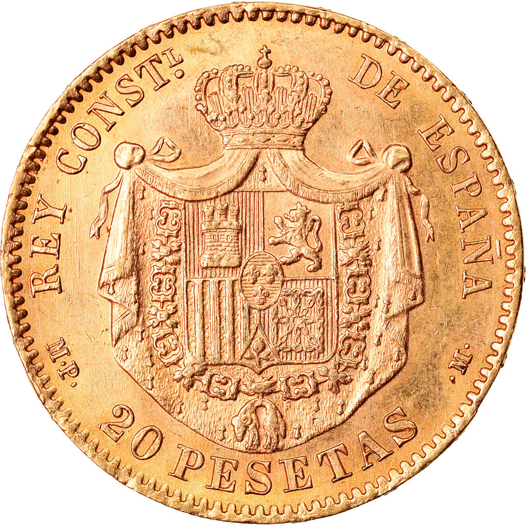 Coin, Spain, Alfonso XIII, 20 Pesetas, 1890, Madrid, MS(60-62), Gold, KM:693