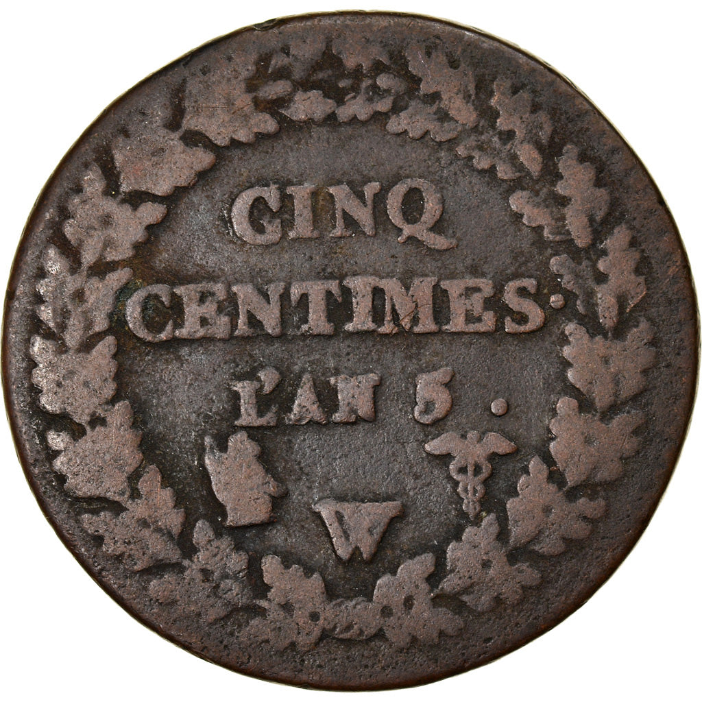 Moneta, Francia, Dupré, 5 Centimes, AN 5, Lille, MB, Bronzo, KM:640.11