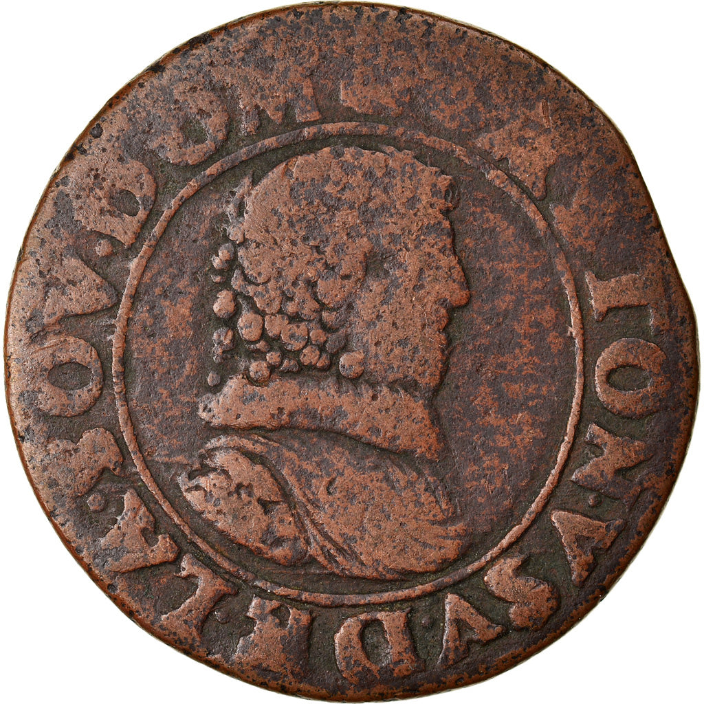 Moeda, França, DOMBES, Gaston d'Orléans, Double Tournois, 1636, Trévoux