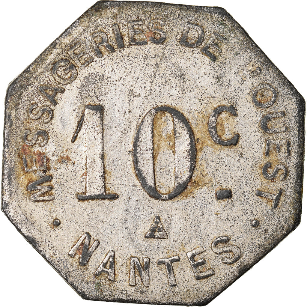 Coin, France, Messageries de l'Ouest, Nantes, 10 Centimes, EF(40-45), Nickel