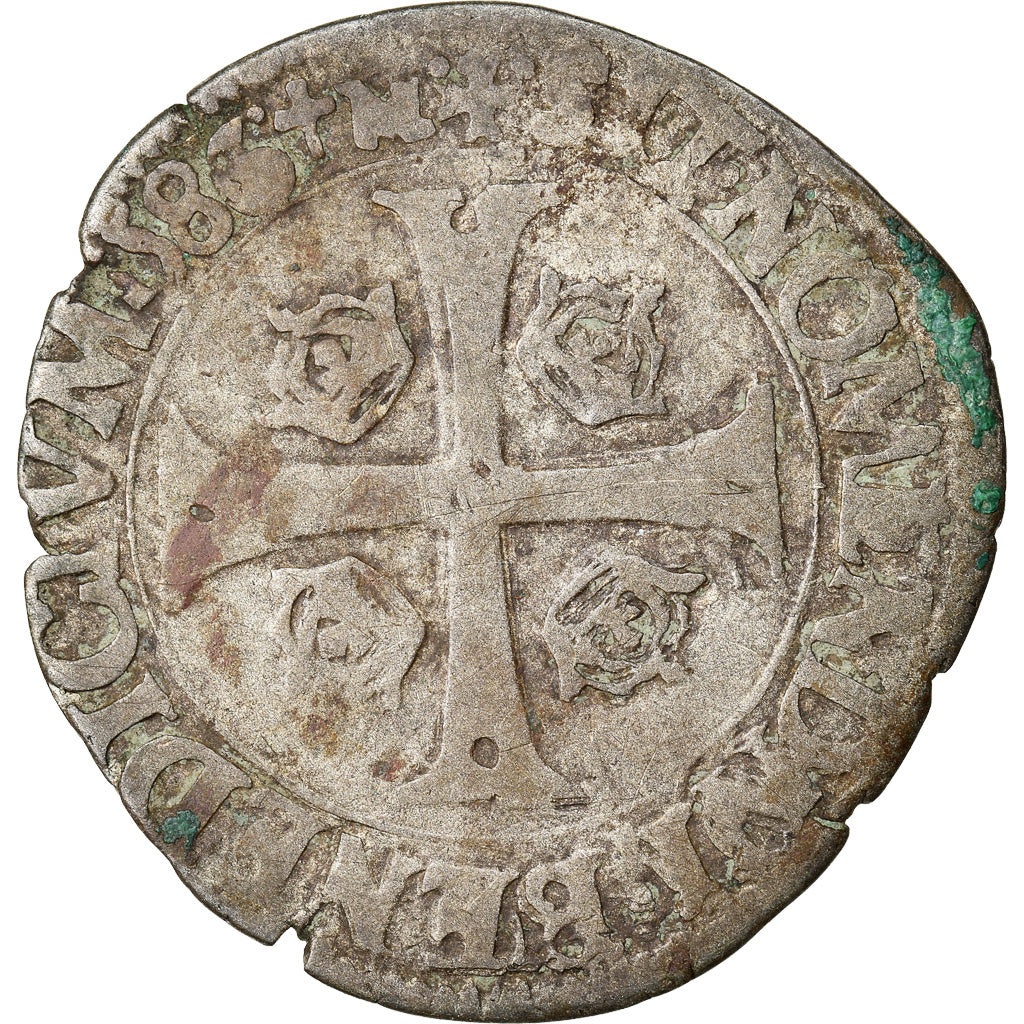 Moneta, Francja, Henri III, Douzain, 1586, Dijon, VF(20-25), Bilon, Sombart:4402