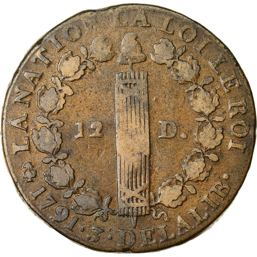 Moeda, França, 12 deniers françois, 12 Deniers, 1791, Paris, VF(30-35)