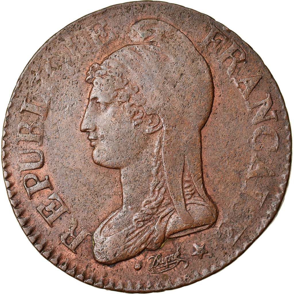 Munten, Frankrijk, Dupré, 5 Centimes, AN 8, Metz, ZF+, Bronze, KM:640.2