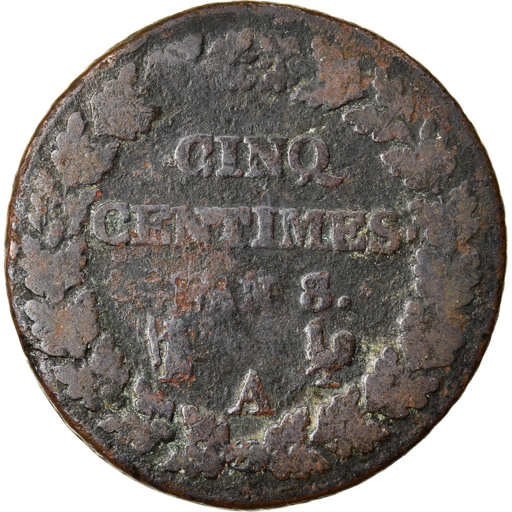 Moneta, Francja, Dupré, 5 Centimes, AN 8/5, Paris, VF(20-25), Bronze, KM:640.1