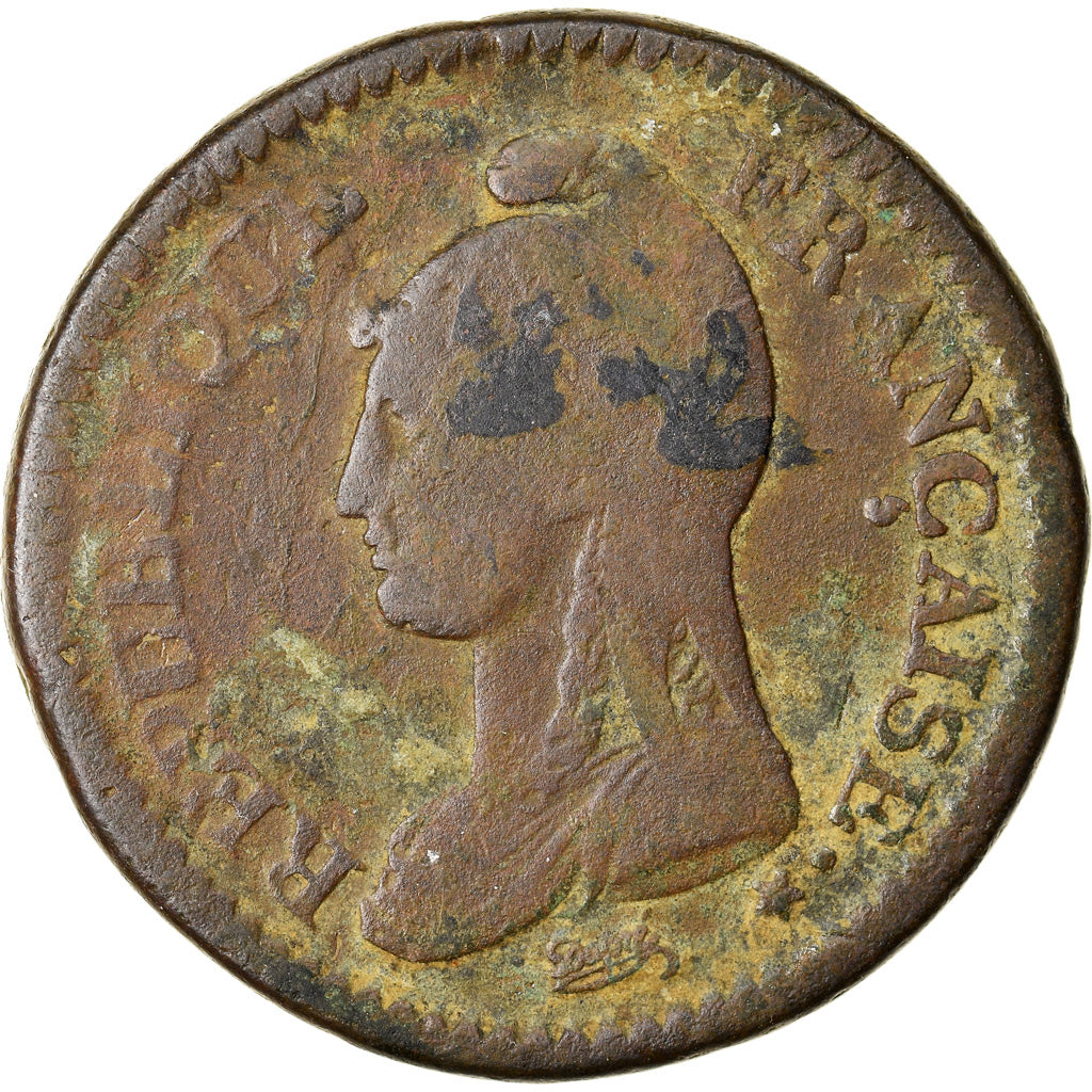 Moneta, Francia, Dupré, Decime, AN 5, Strasbourg, MB, Bronzo, KM:645.4