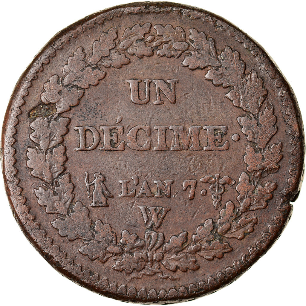 Moneta, Francia, Dupré, Decime, AN 7, Lille, MB+, Bronzo, KM:644.11