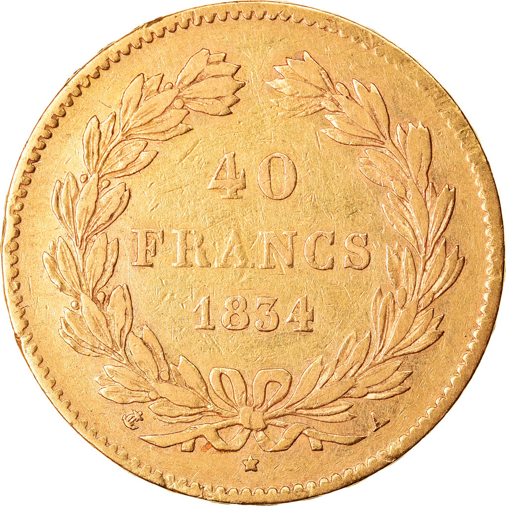 Moneta, Francja, Louis-Philippe, 40 Francs, 1834, Paris, VF(30-35), Złoto
