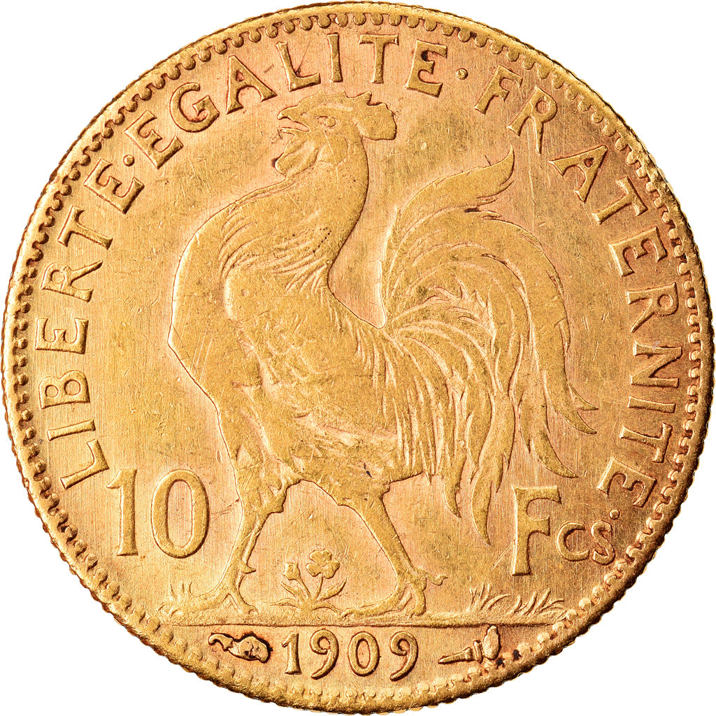 Moeda, França, Marianne, 10 Francs, 1909, Paris, EF(40-45), Dourado, KM:846