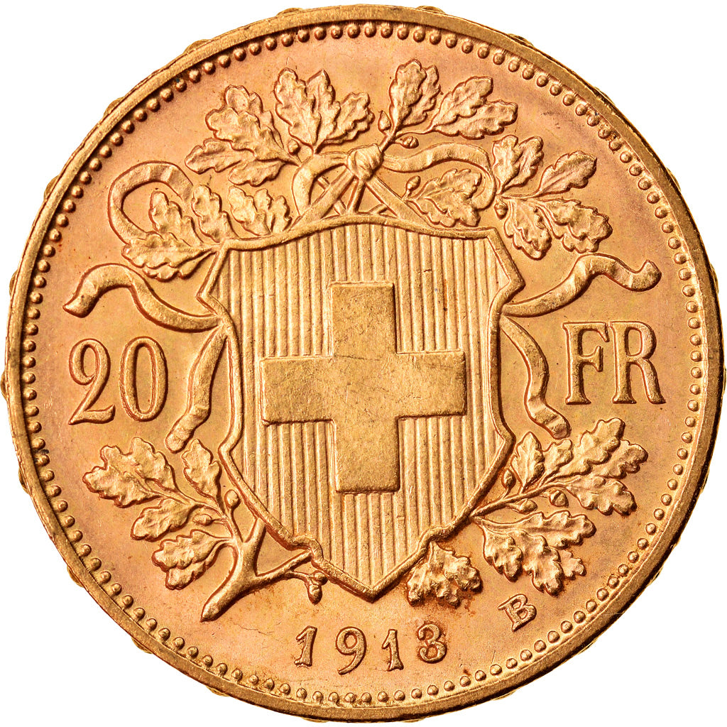 Coin, Switzerland, 20 Francs, 1913, Bern, AU(55-58), Gold, KM:35.1
