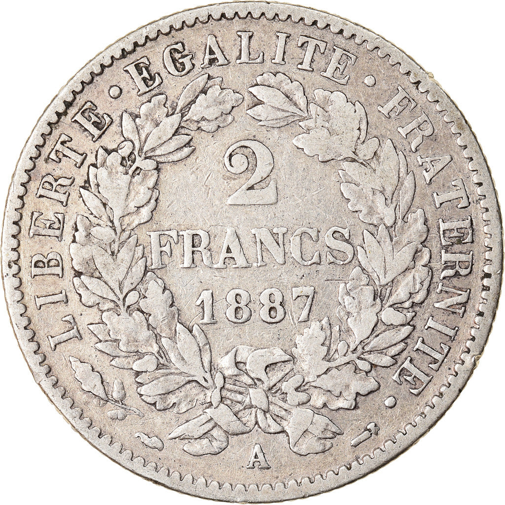 Coin, France, Cérès, 2 Francs, 1887, Paris, EF(40-45), Silver, KM:817.1