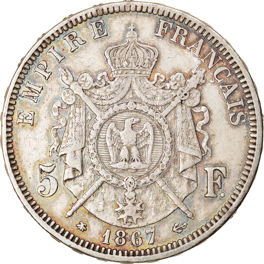 Moneda, Francia, Napoleon III, Napoléon III, 5 Francs, 1867, Paris, MBC+