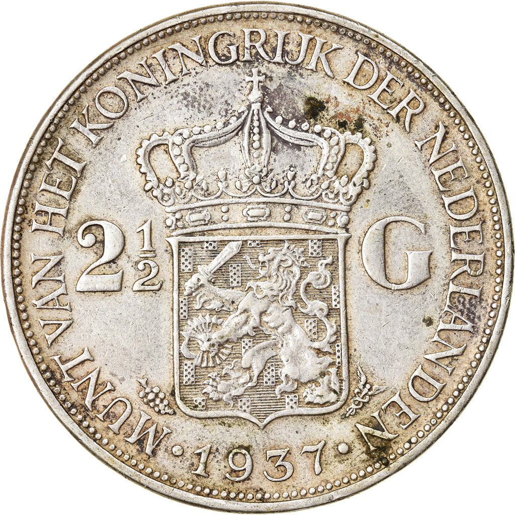 Coin, Netherlands, Wilhelmina I, 2-1/2 Gulden, 1937, EF(40-45), Silver, KM:165