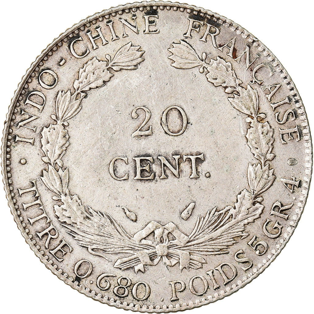Coin, FRENCH INDO-CHINA, 20 Cents, 1937, Paris, EF(40-45), Silver, KM:17.2