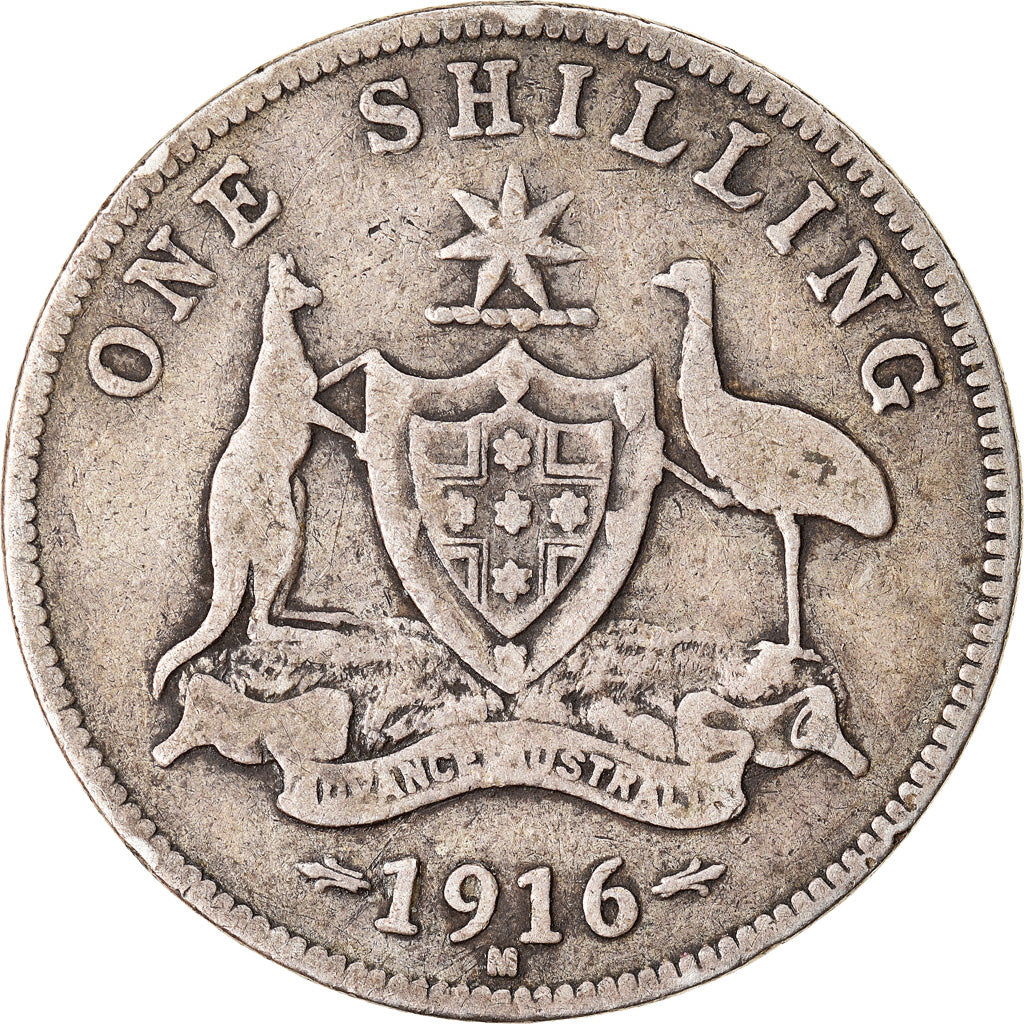 Coin, Australia, George V, Shilling, 1916, Melbourne, VF(30-35), Silver, KM:26