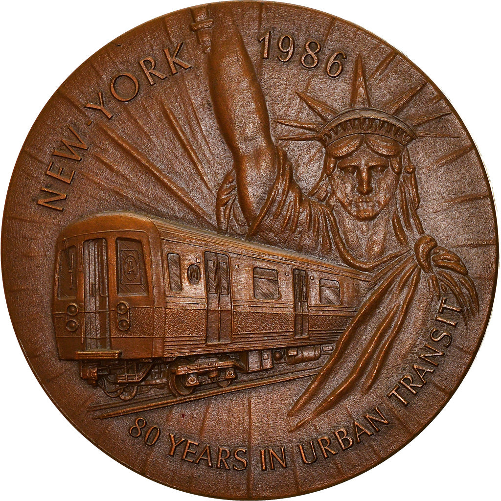 França, Medal, Paris / New-York, 80 Ans de Métro, Caminhos-de-ferro, 1986
