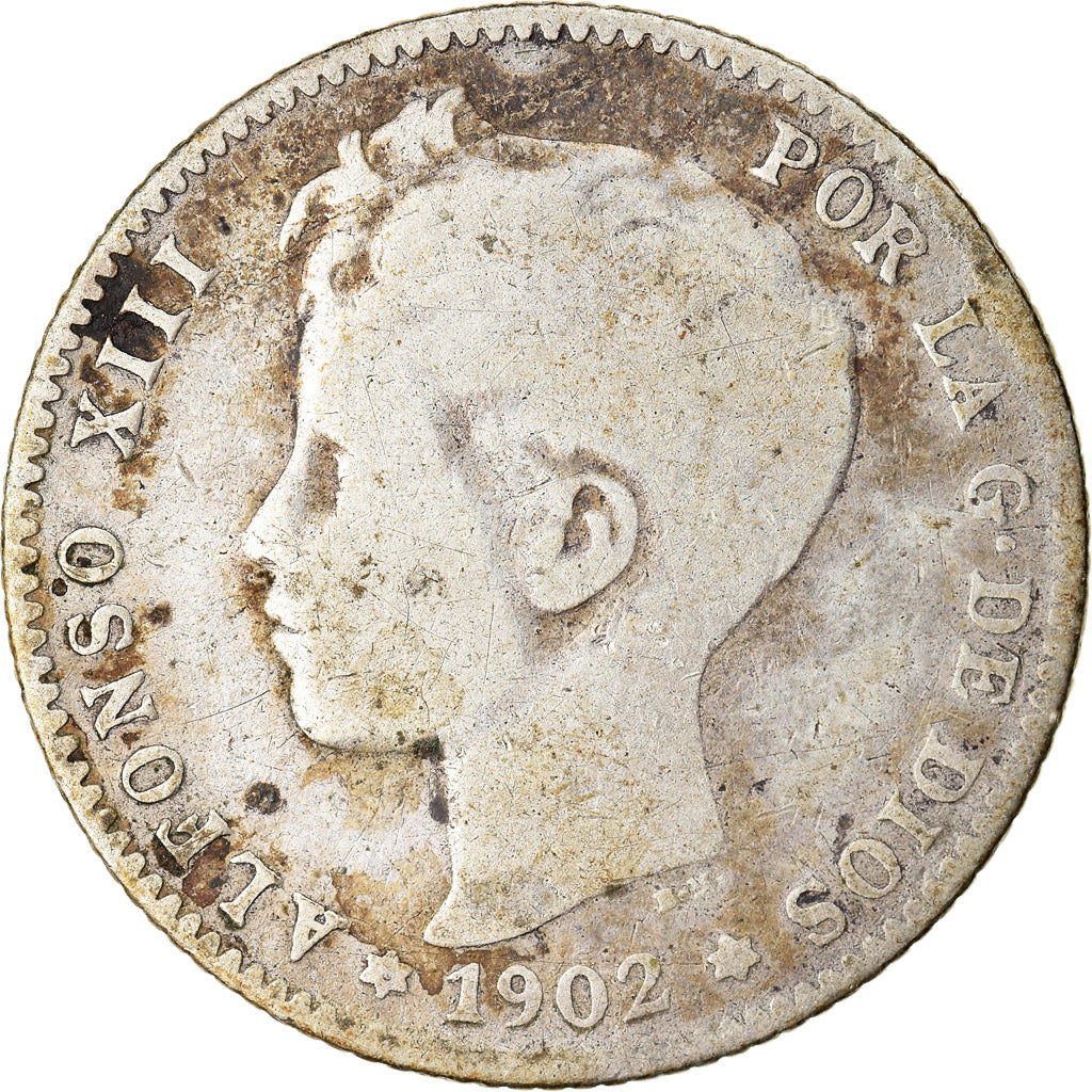 Munten, Spanje, Alfonso XIII, Peseta, 1902, Madrid, FR, Zilver, KM:706