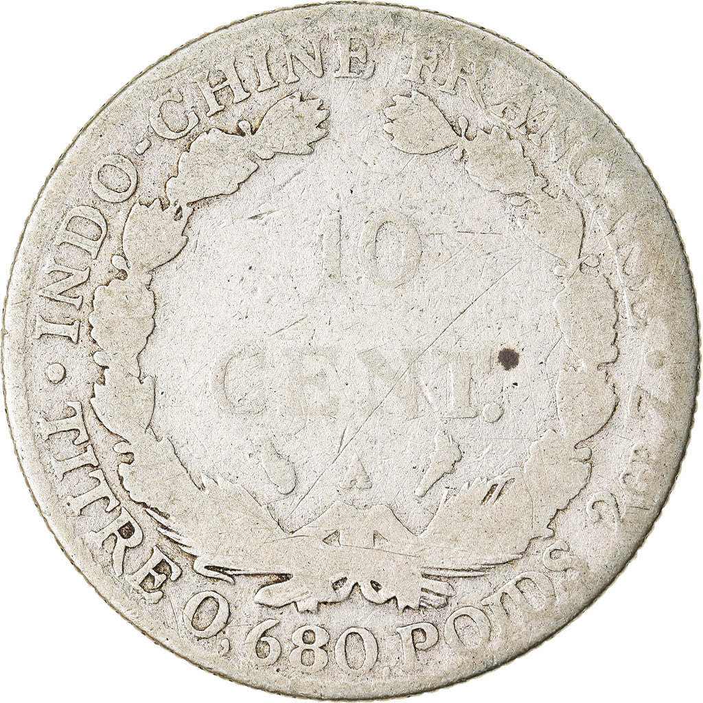 Moeda, INDOCHINA FRANCESA, 10 Cents, 1923, Paris, F(12-15), Prata, KM:16.1