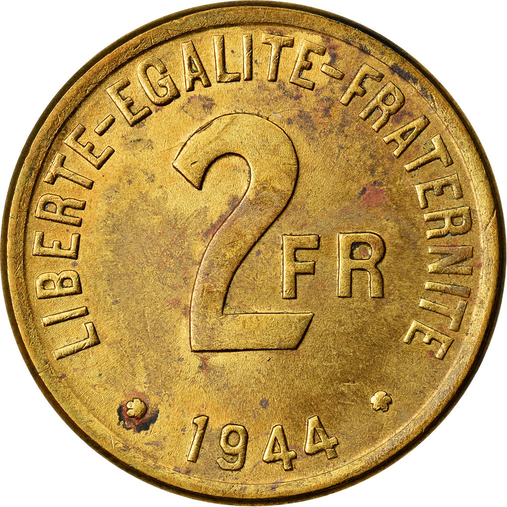 Monnaie, France, France Libre, 2 Francs, 1944, Philadelphie, TTB+, Laiton