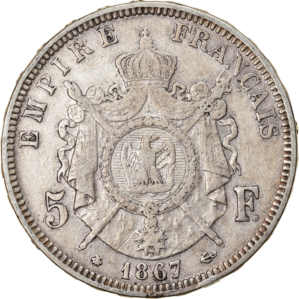 Moneta, Francia, Napoleon III, Napoléon III, 5 Francs, 1867, Paris, BB