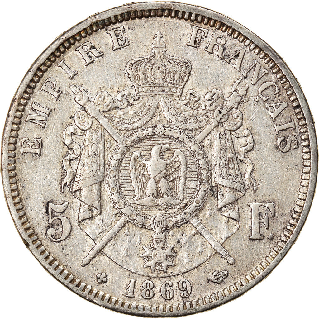 Coin, France, Napoléon III, 5 Francs, 1869, Strasbourg, EF(40-45), Silver