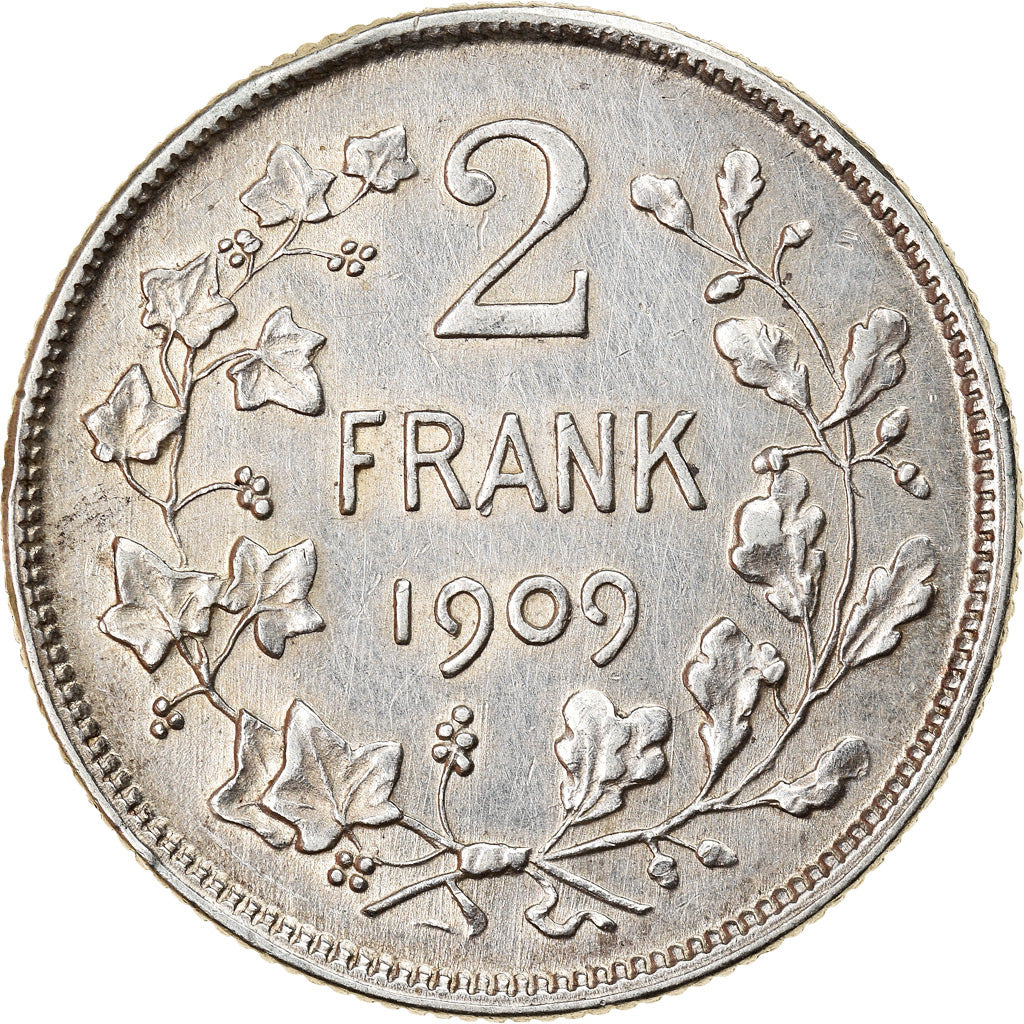 Coin, Belgium, 2 Francs, 2 Frank, 1909, AU(50-53), Silver, KM:59