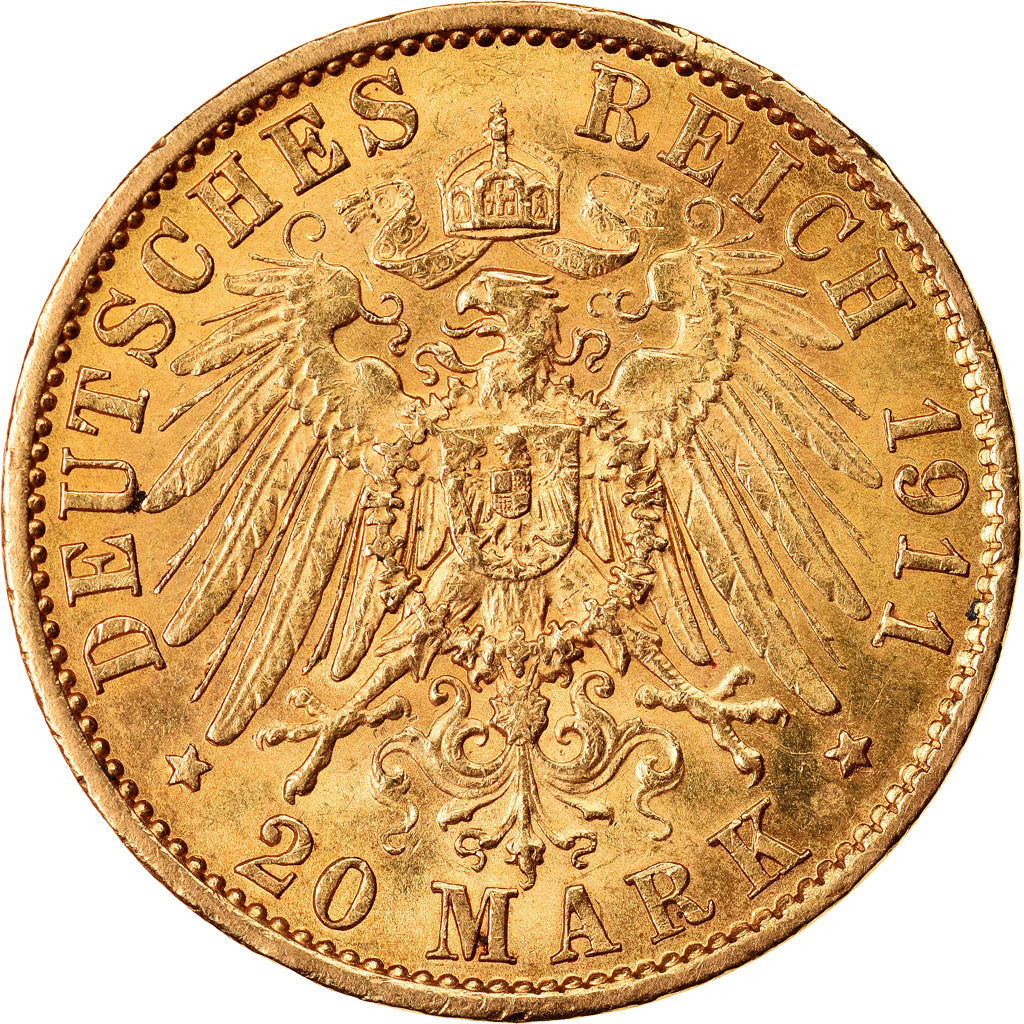 Moneda, Estados alemanes, PRUSSIA, Wilhelm II, 20 Mark, 1911, Berlin, EBC+, Oro