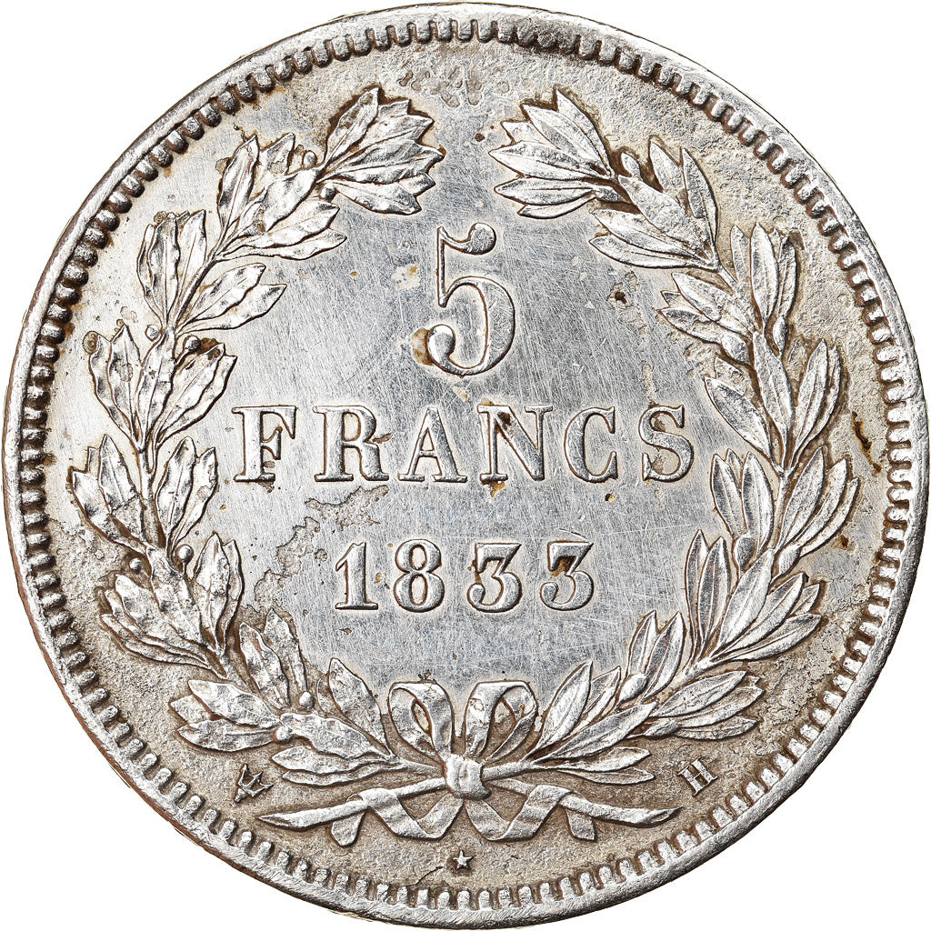 Coin, France, Louis-Philippe, 5 Francs, 1833, La Rochelle, EF(40-45), Silver