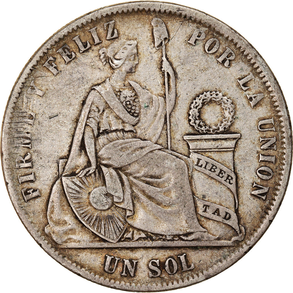 Moneda, Perú, SOUTH PERU, Sol, 1875, Lima, MBC, Plata, KM:196.3