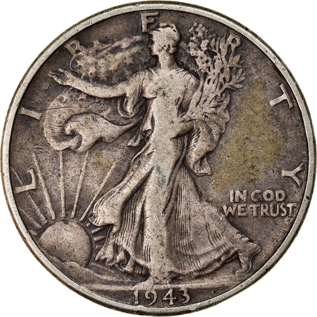 Coin, United States, Walking Liberty Half Dollar, Half Dollar, 1943, U.S. Mint