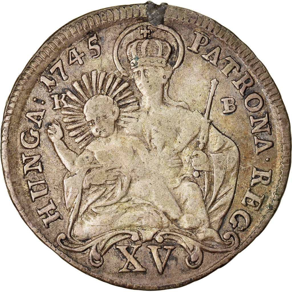 Münze, Ungarn, Maria Theresia, 15 Krajczar, 1745, Kremnitz, S+, Silber, KM:335
