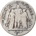 Moeda, França, Union et Force, 5 Francs, AN 11, Paris, VF(30-35), Prata