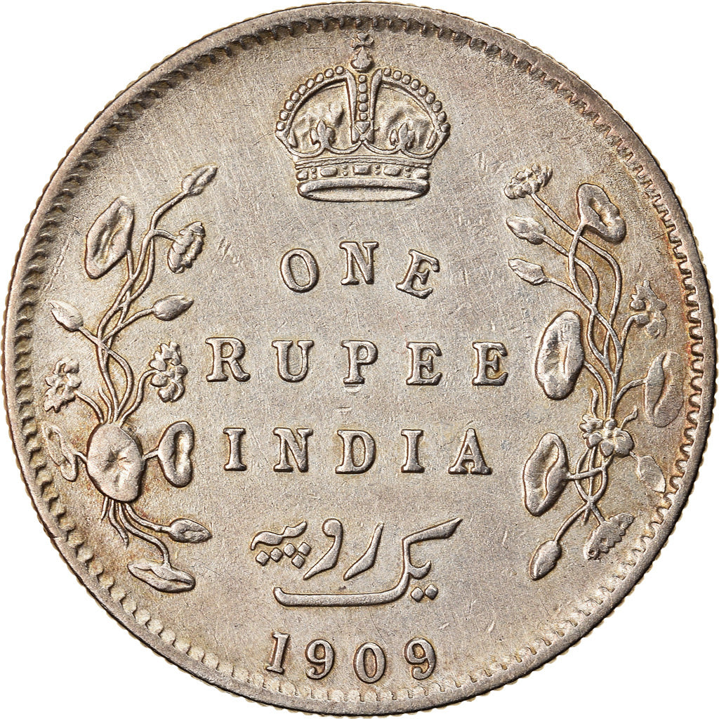 Coin, INDIA-BRITISH, Edward VII, Rupee, 1909, Calcutta, AU(55-58), Silver