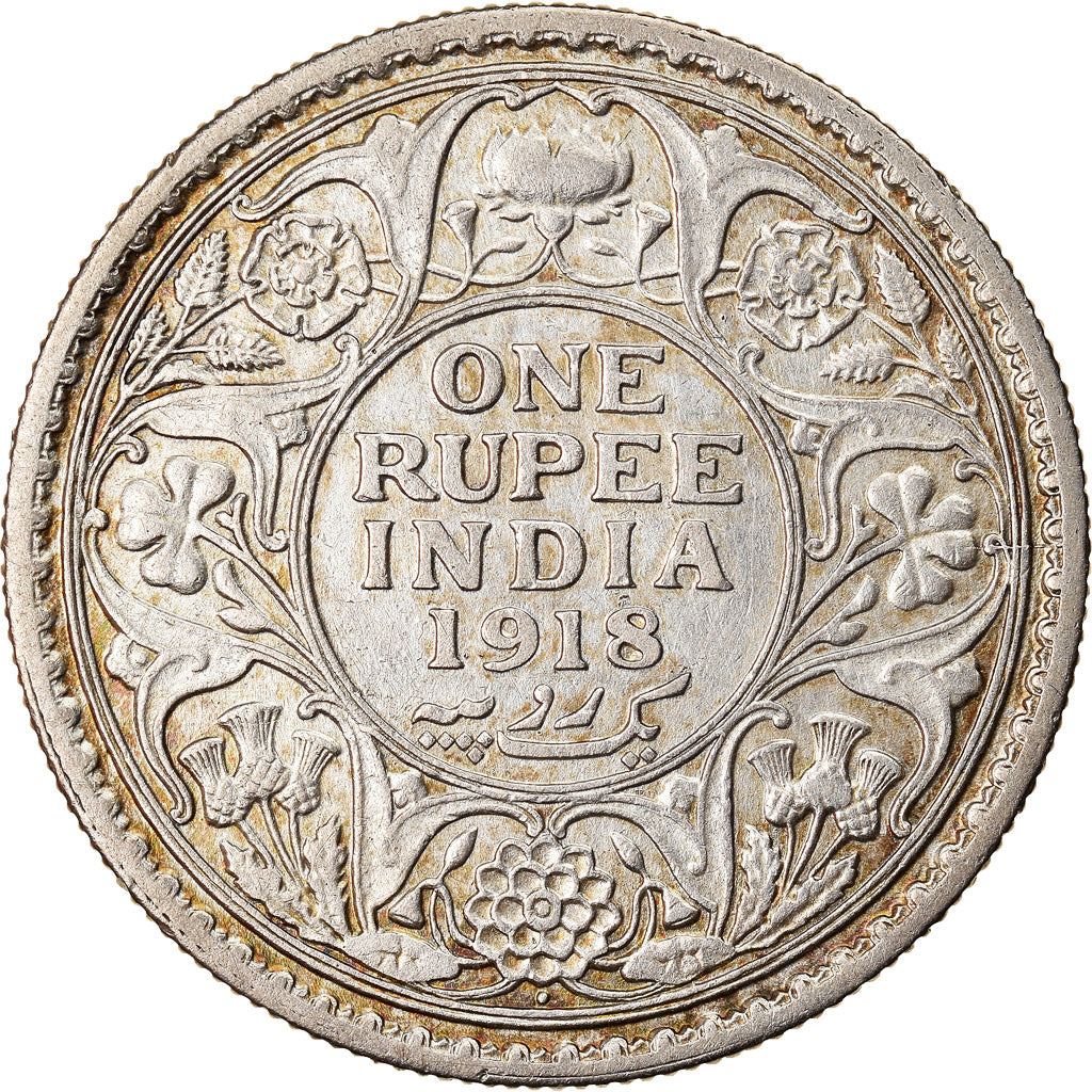 Coin, INDIA-BRITISH, George V, Rupee, 1918, Calcutta, AU(50-53), Silver, KM:524