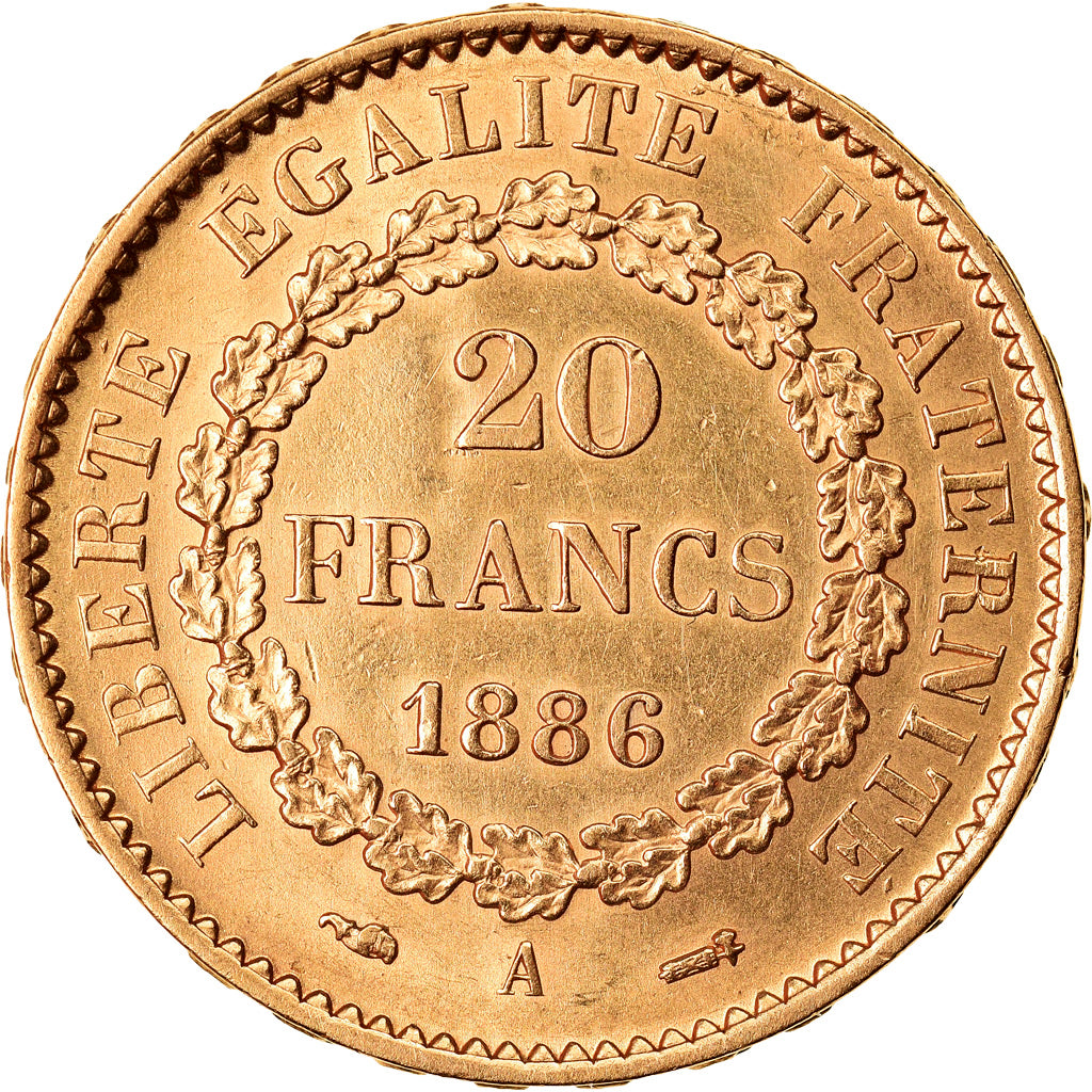 Moneta, Francia, Génie, 20 Francs, 1886, Paris, SPL-, Oro, KM:825, Gadoury:1063