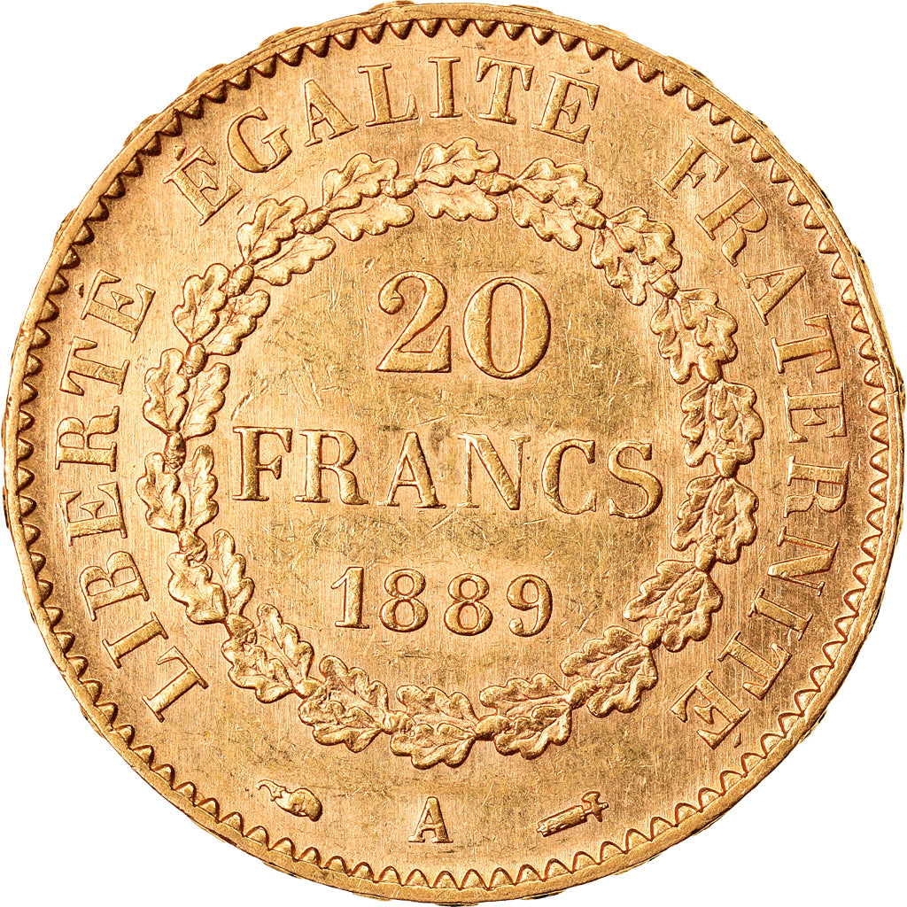 Moneda, Francia, Génie, 20 Francs, 1889, Paris, MBC+, Oro, KM:825, Gadoury:1063