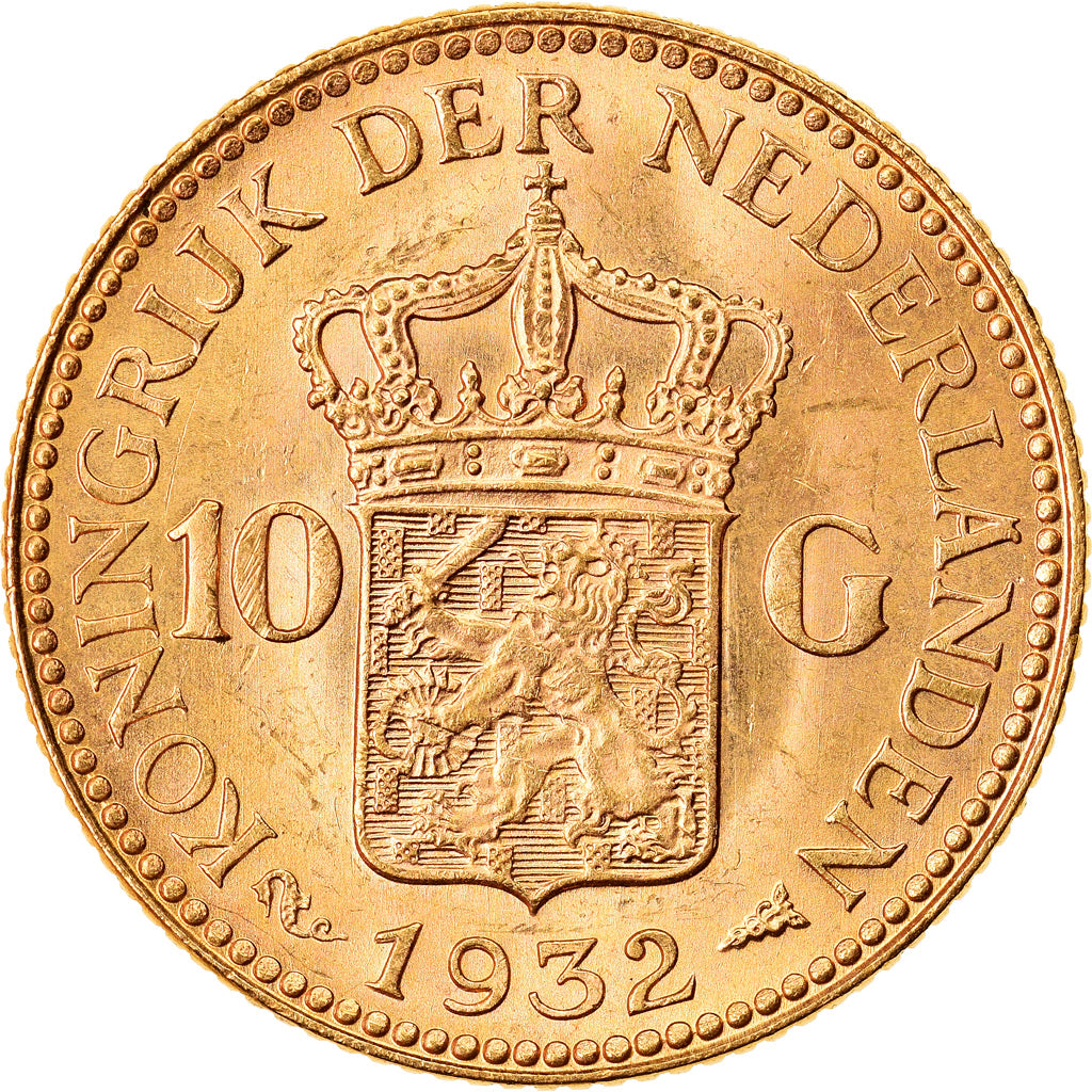 Coin, Netherlands, Wilhelmina I, 10 Gulden, 1932, Utrecht, MS(60-62), Gold