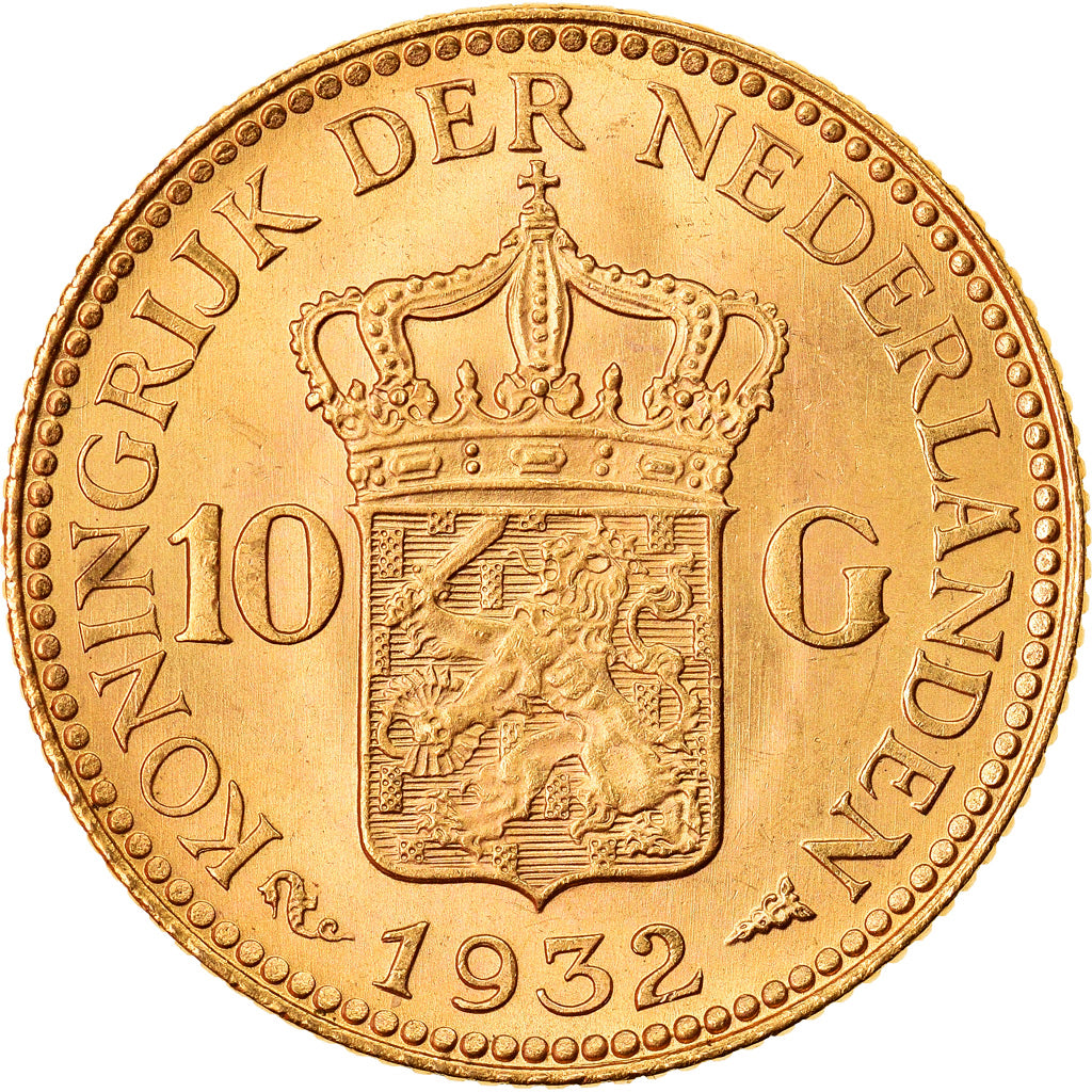 Moneta, Paesi Bassi, Wilhelmina I, 10 Gulden, 1932, Utrecht, SPL, Oro, KM:162