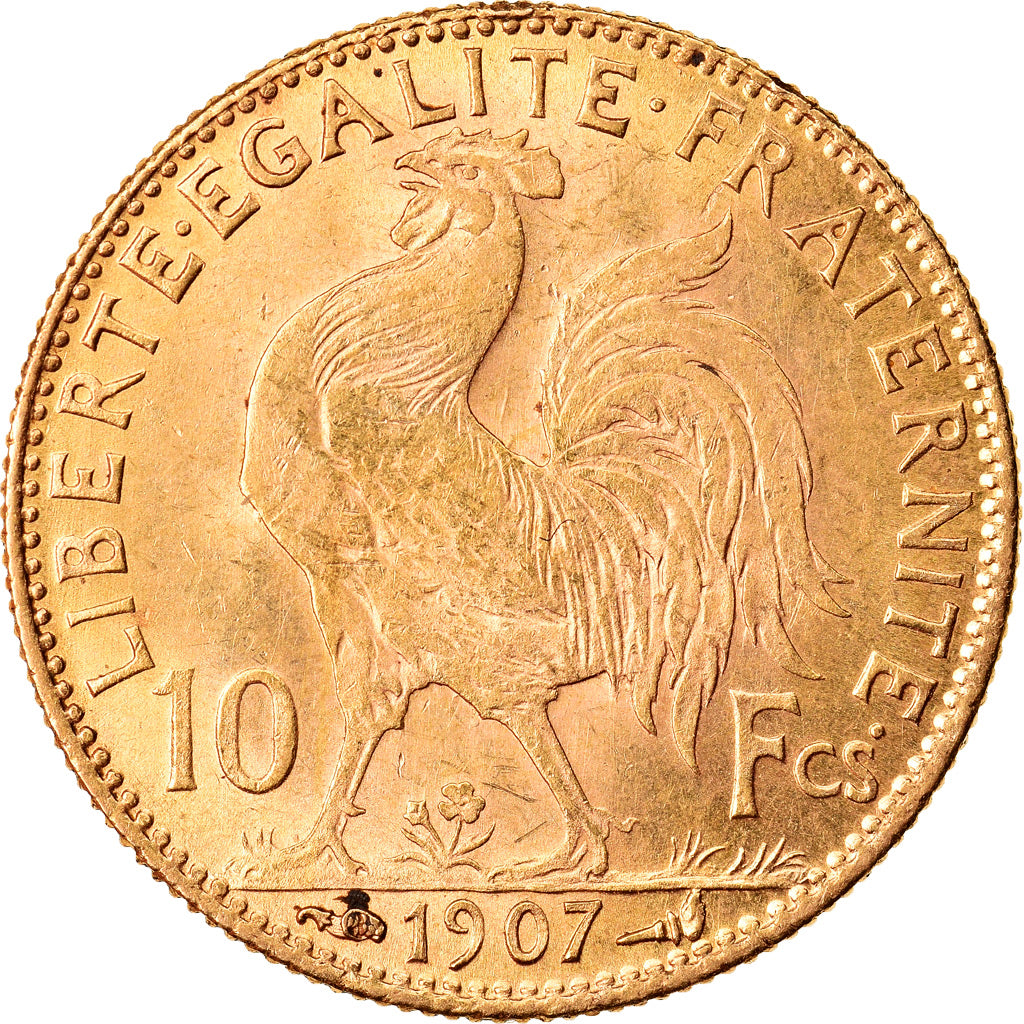 Moneta, Francja, Marianne, 10 Francs, 1907, Paris, AU(55-58), Złoto, KM:846