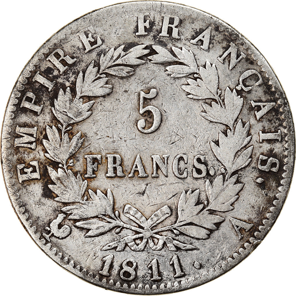 Coin, France, Napoléon I, 5 Francs, 1811, Paris, VF(20-25), Silver, KM:694.1