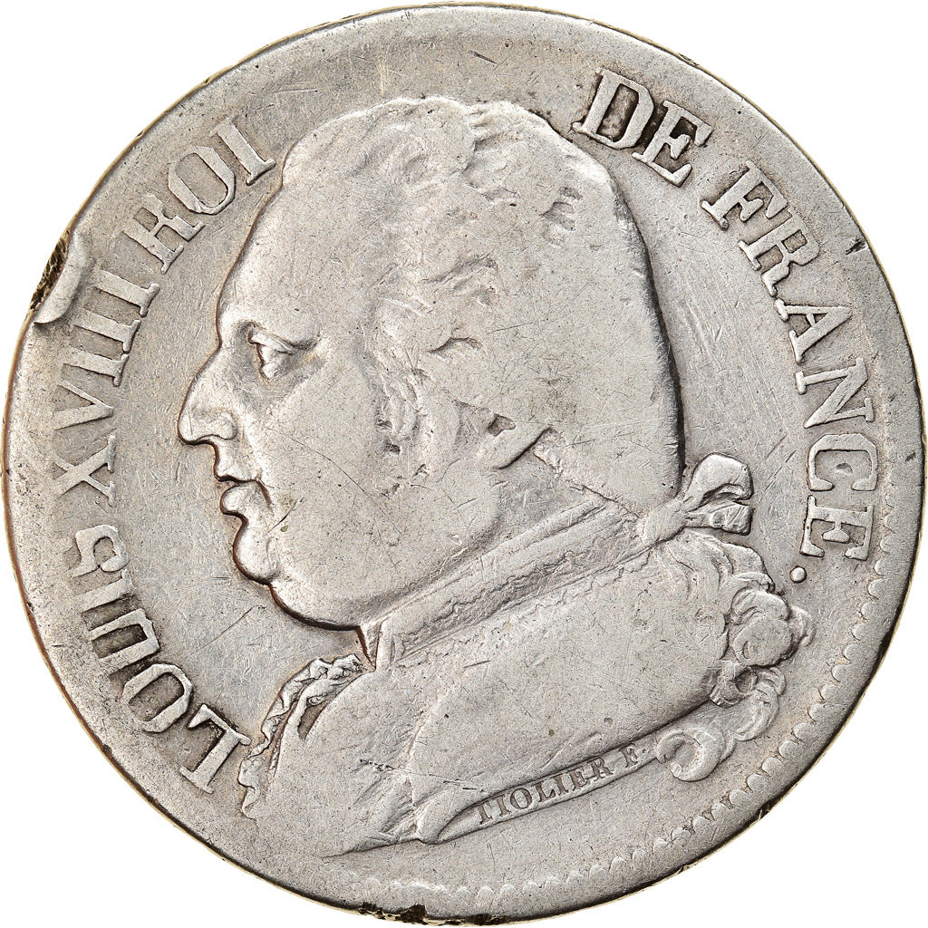 Moneda, Francia, Louis XVIII, Louis XVIII, 5 Francs, 1814, Toulouse, BC+, Plata