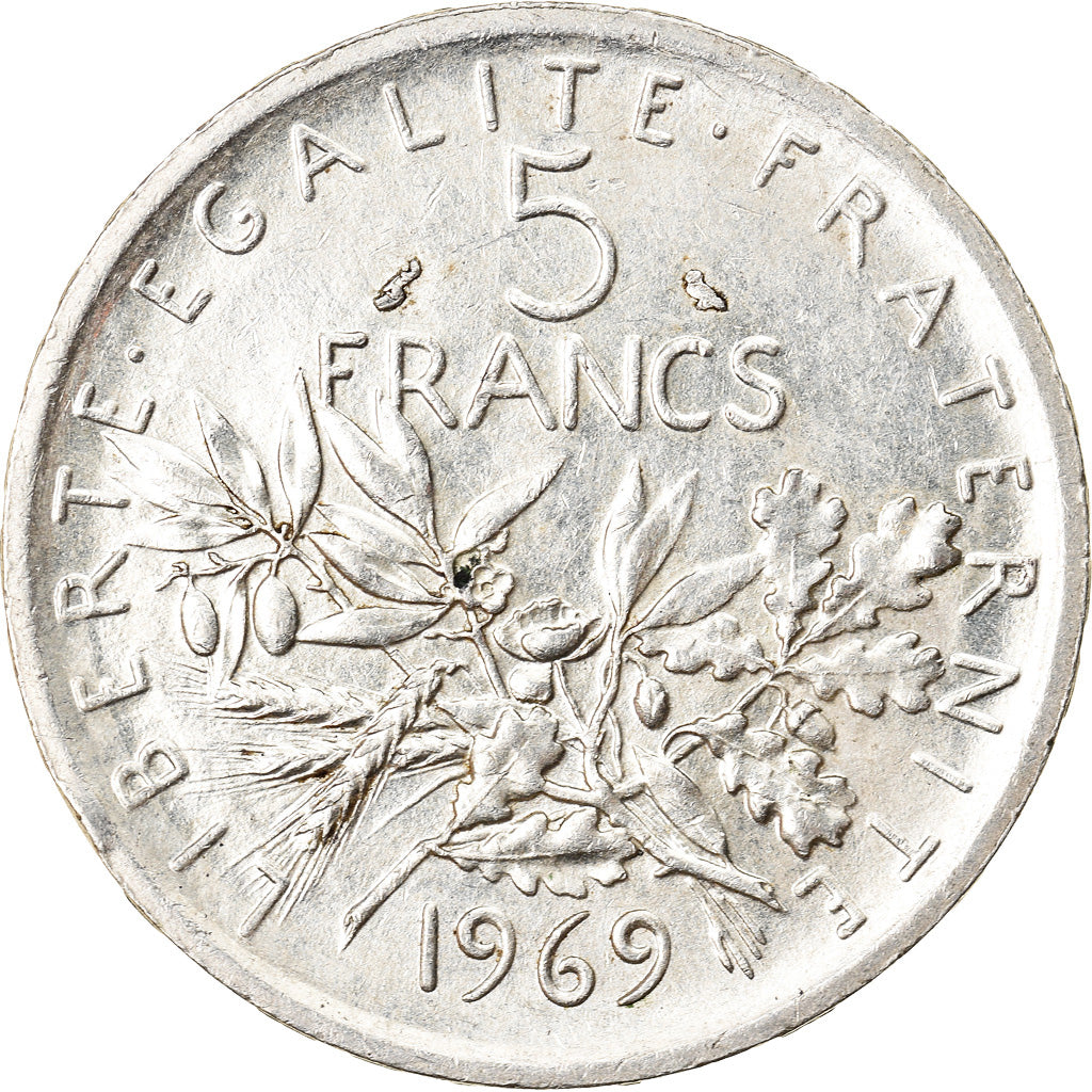 Moneda, Francia, Semeuse, 5 Francs, 1969, MBC+, Plata, KM:926, Gadoury:770