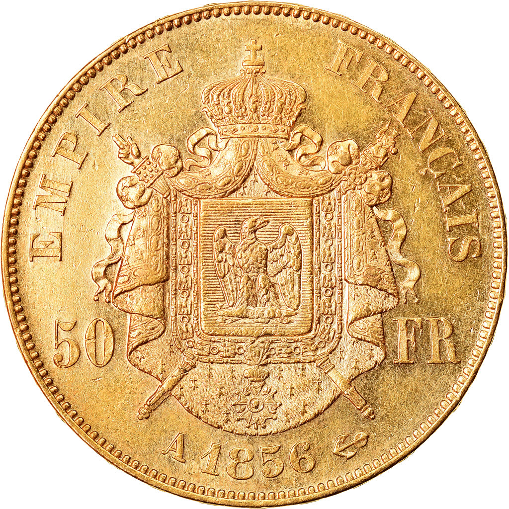 Moeda, França, Napoleon III, 50 Francs, 1856, Paris, AU(55-58), Dourado