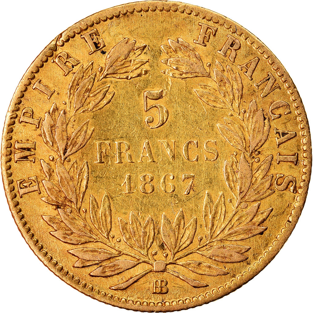 Monnaie, France, Napoleon III, Napoléon III, 5 Francs, 1867, Strasbourg, TTB