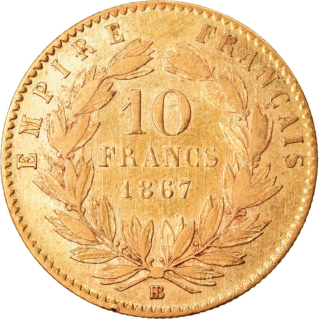 Coin, France, Napoleon III, Napoléon III, 10 Francs, 1867, Strasbourg