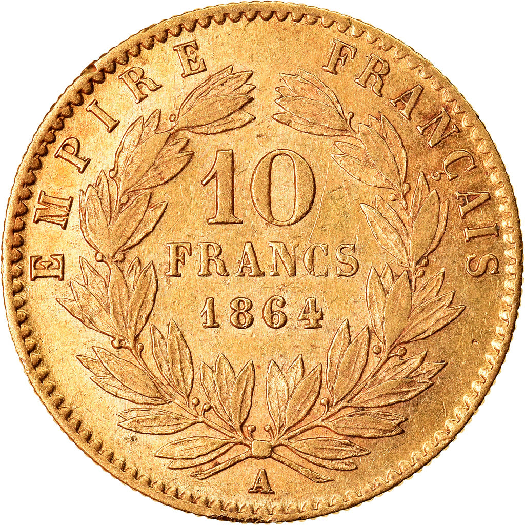 Coin, France, Napoleon III, Napoléon III, 10 Francs, 1864, Paris, AU(50-53)
