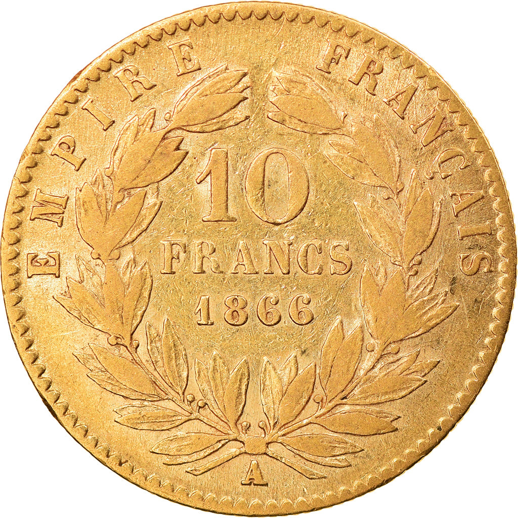 Munten, Frankrijk, Napoleon III, 10 Francs, 1866, Paris, ZF, Goud, KM:800.1