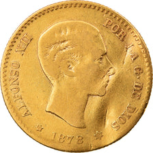 Moeda, Espanha, Alfonso XII, 10 Pesetas, 1878, Madrid, VF(20-25), Dourado